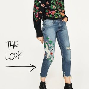 Embroidered Distressed Denim Pants